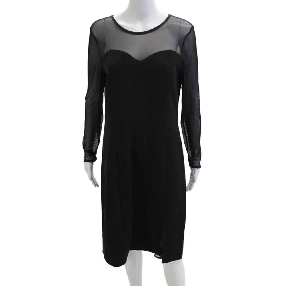 Tahari Women Sheath Dress Black Long Sleeve Zip Round Neck Size 10